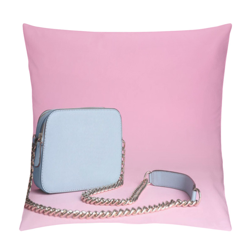 Personality  Stylish Woman's Bag On Light Pink Background Pillow Covers