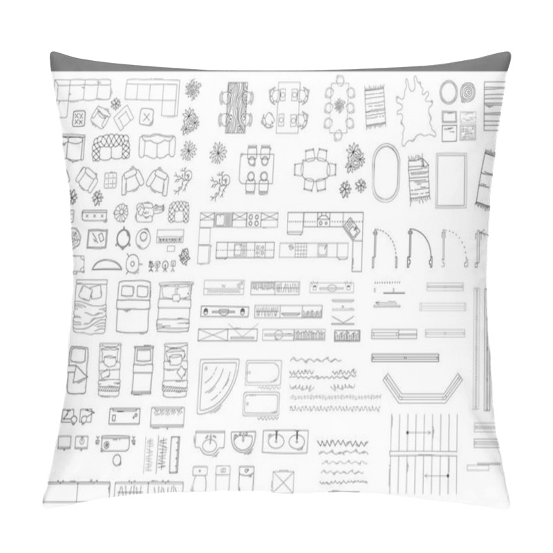 Personality  Big Set Of Icons For Interior Top View Plans Pillow Covers