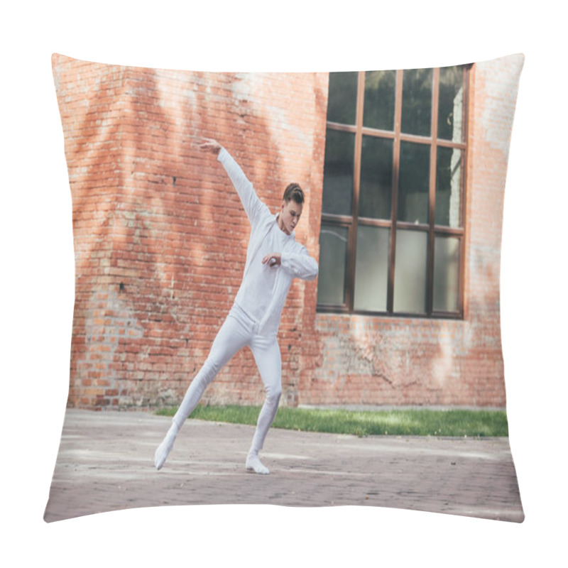 Personality  Handsome Young Man In White Clothes Dancing On Urban City Street     Pillow Covers