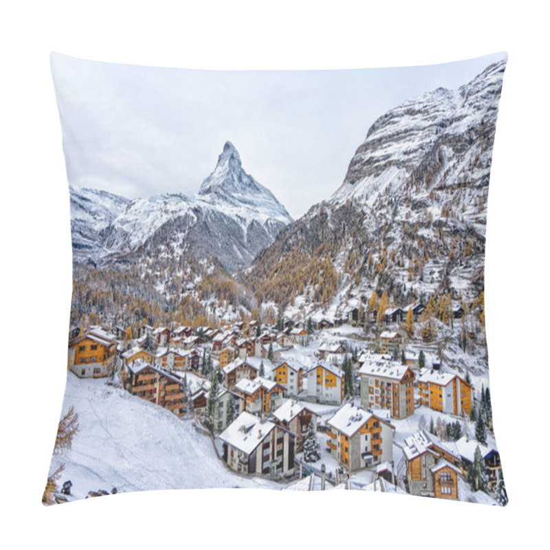 Personality  View Of Matterhorn Mountain With Typical Swiss Village Zermatt In The Foreground Pillow Covers