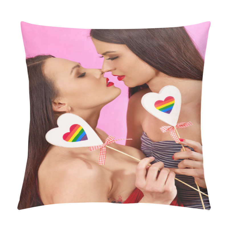 Personality  Portrait Sexy Lesbian Women With Heart. Pillow Covers