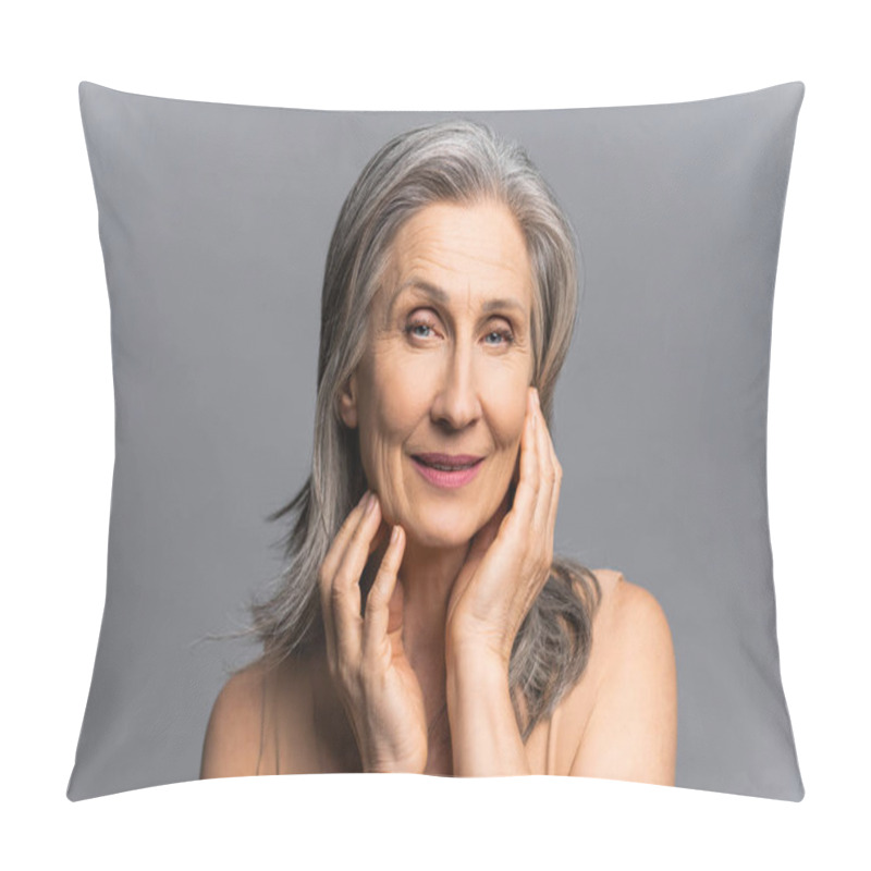 Personality  Sophisticated Senior Gray-haired Woman Smiling And Looks At The Camera Pillow Covers