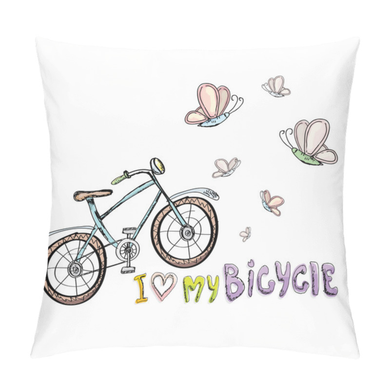 Personality  I Love My Bicycle Concept Design. Hand Drawn  Pillow Covers