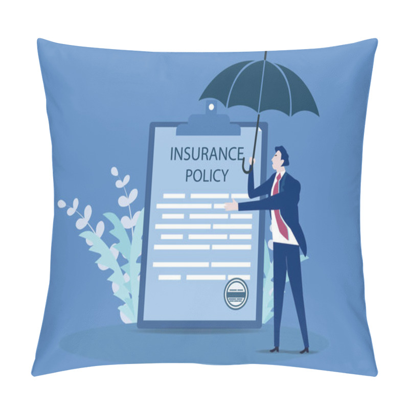 Personality  Insurance Policy Illustration, Insurance Broker Agent With Contract Agreement Document.vector Illustration. Pillow Covers