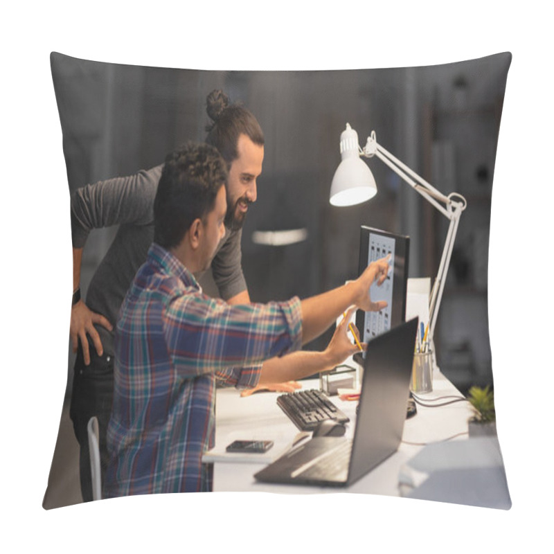 Personality  Creative Team With Computer Working Late At Office Pillow Covers