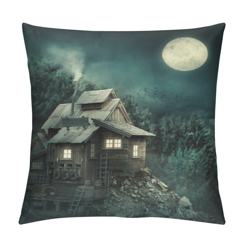 Personality  Witch House In Mysterious Forest At Night Pillow Covers