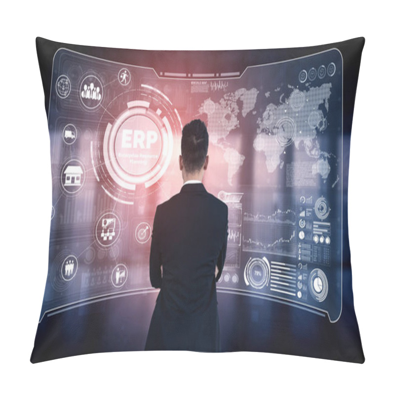 Personality  Enterprise Resource Management ERP Software System For Business Resources Plan Presented In Modern Graphic Interface Showing Future Technology To Manage Company Enterprise Resource. Pillow Covers