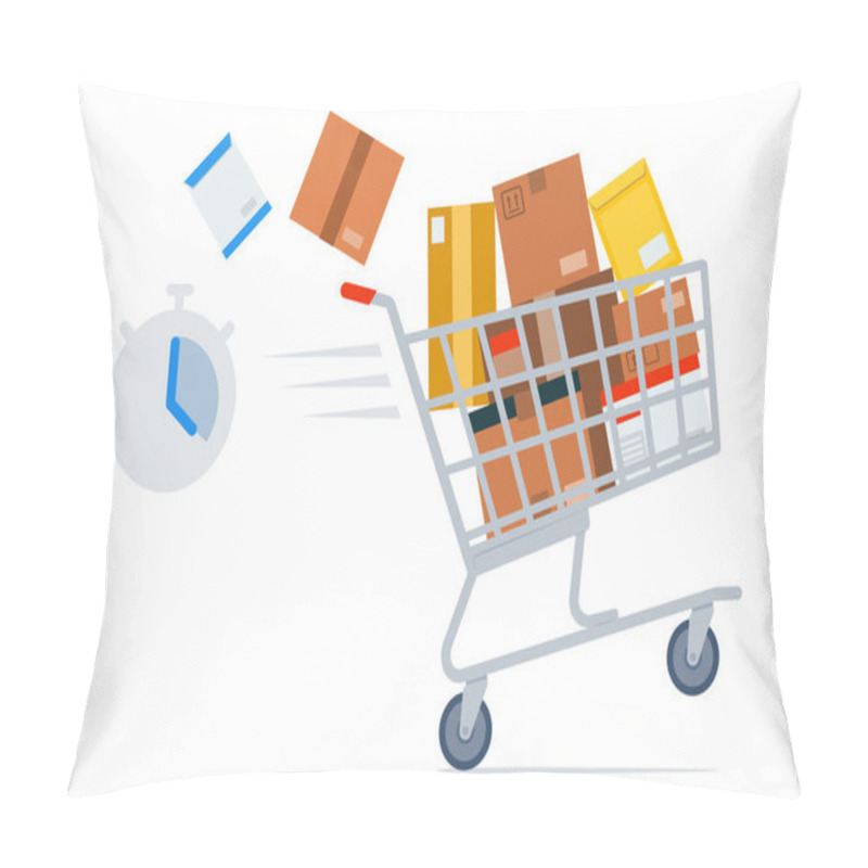 Personality  Fast Shopping Cart Full Of Delivery Boxes And Parcels, Online Shopping Concept Pillow Covers