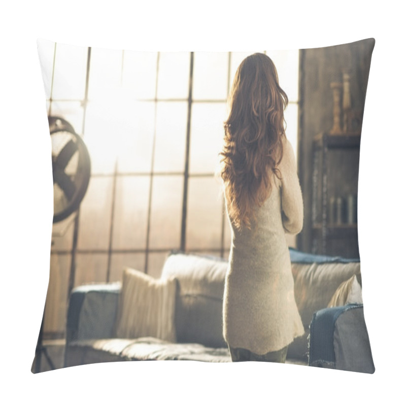 Personality  Brunette Looking Out Industrial Chic Loft Window Pillow Covers