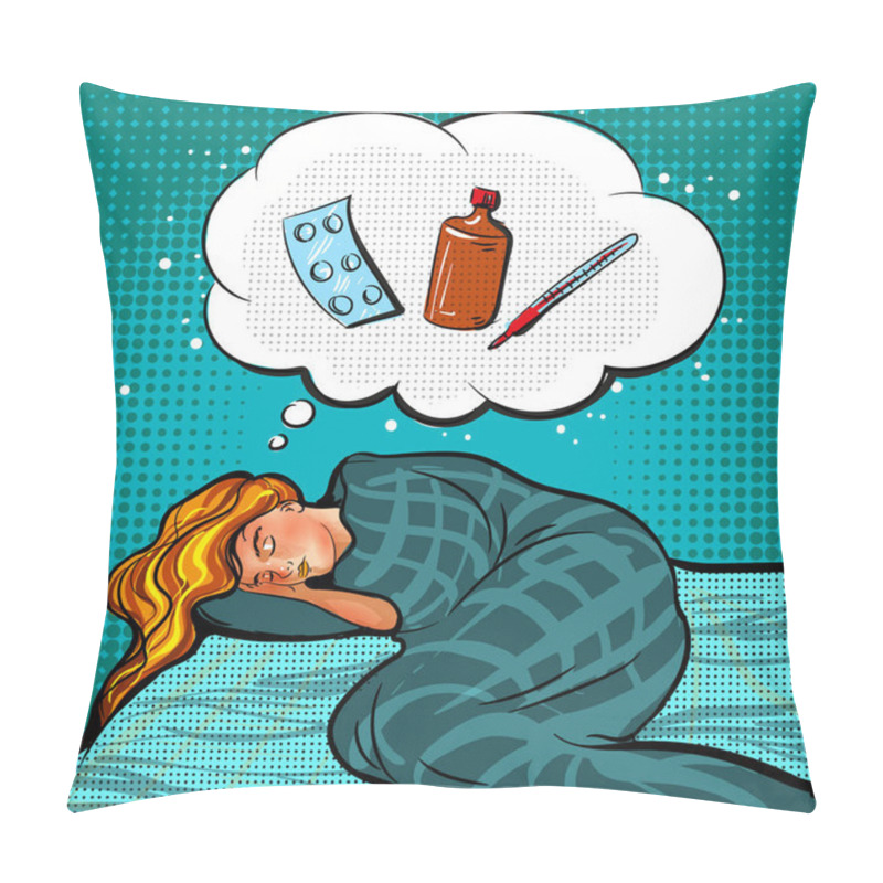 Personality  Vector Pop Art Young Girl Catching A Cold Pillow Covers