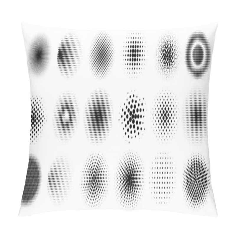 Personality  Halftone Circles. Abstract Comic Pop Art Graphic Elements. Dots Shapes With Shadow Gradient Effects. Web Painter Brush Templates. Black Spray Spots. Vector Geometric Minimal Forms Set Pillow Covers