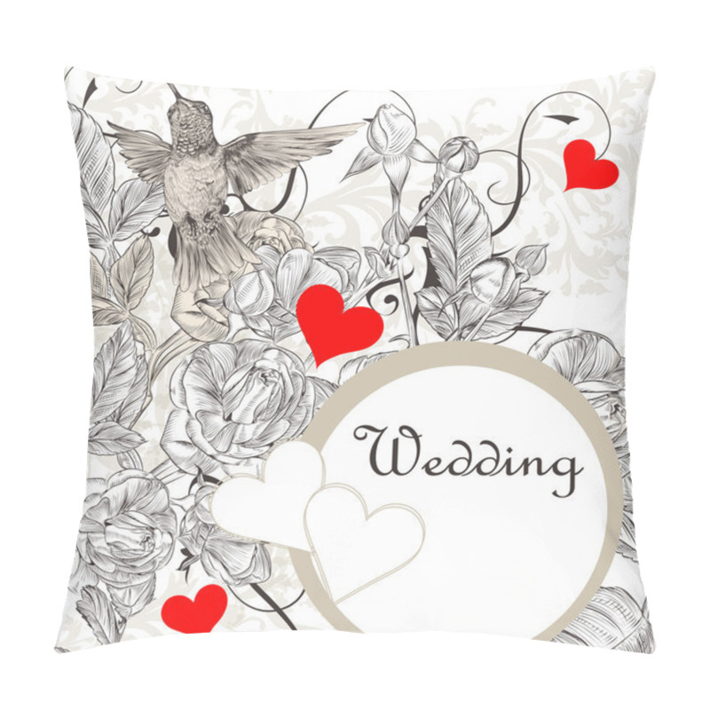 Personality  Elegant Vector Wedding Invitation Card With Roses And Bird Pillow Covers