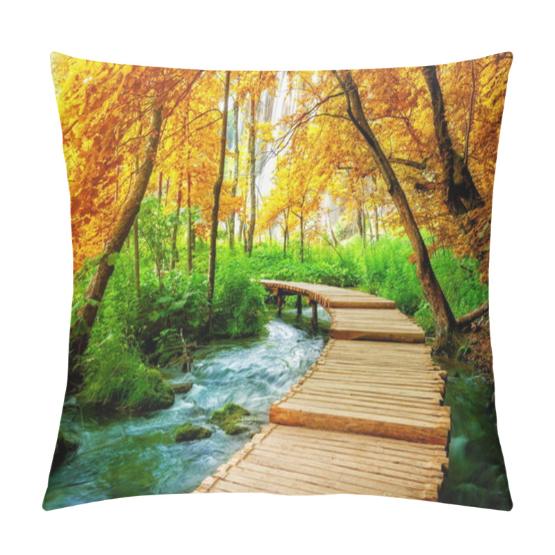 Personality  Beautiful Wooden Path In Plitvice Lake, Croatia. Pillow Covers