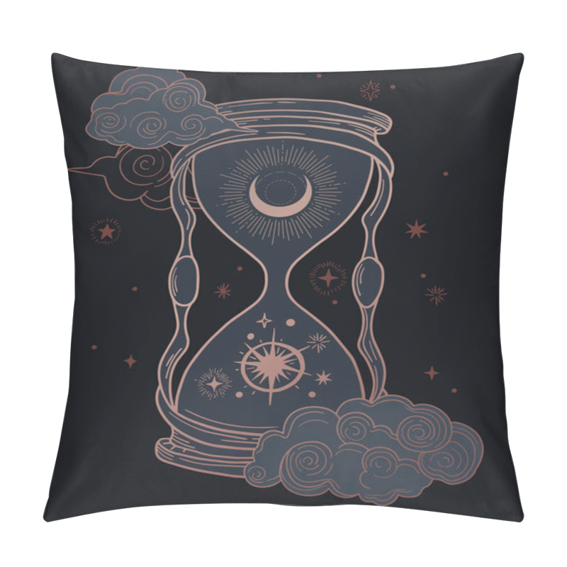 Personality   Abstract Hourglass With Mystic Moon And Stars, Black And Gold Pillow Covers