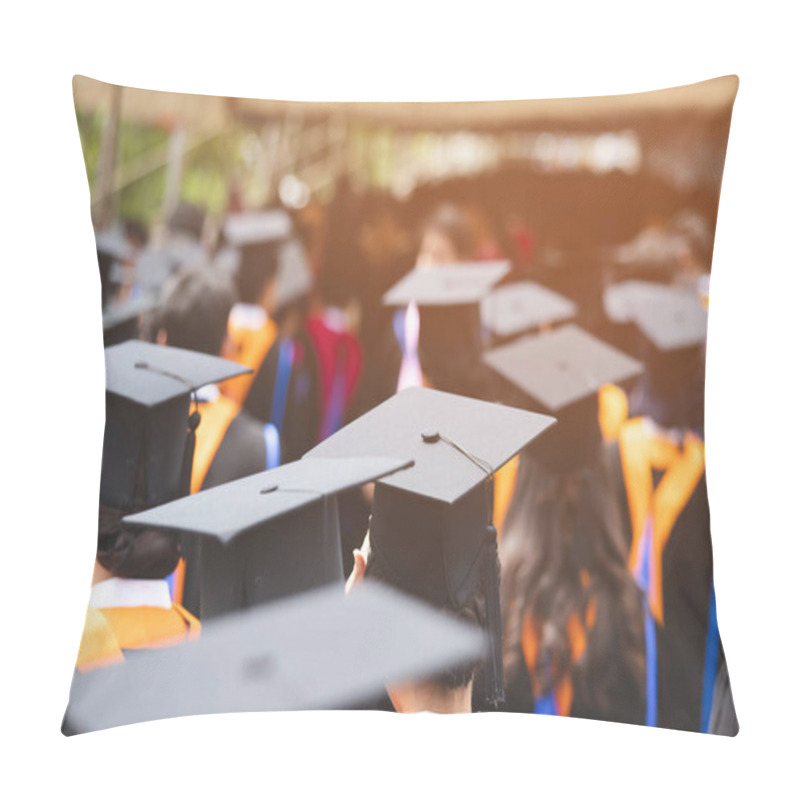 Personality  Shot Of Graduation Hats During Commencement Success Graduates Of The University, Concept Education Congratulation Student Young ,Congratulated The Graduates In University. Pillow Covers