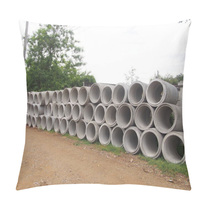 Personality  Heap Of Concrete Drainage Pipes Stacked On Construction Site With Diminishing Perspective Pillow Covers