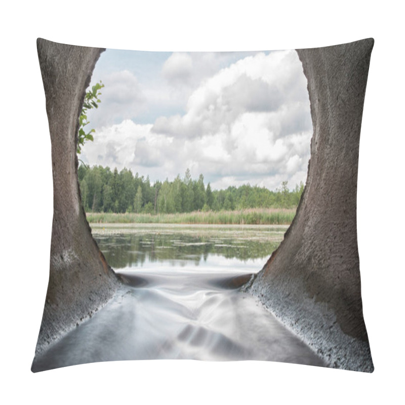 Personality  Perfect View From Concrete Drain Pipe In The Forest River. Slow Water Flow From The Lake. Pillow Covers