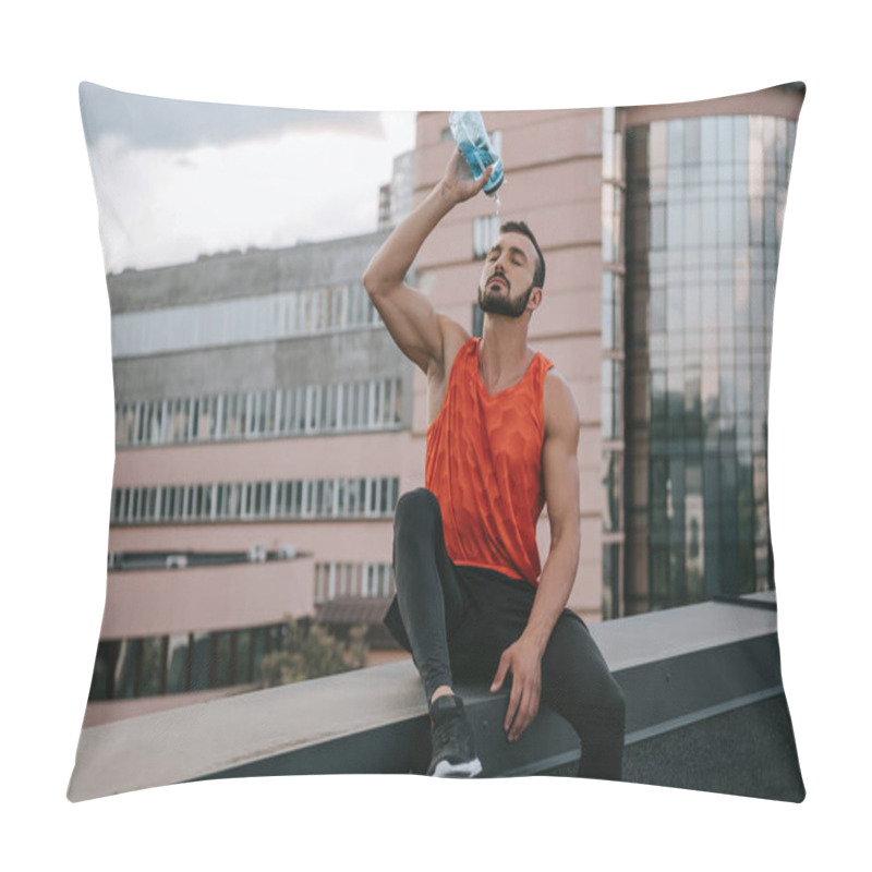 Personality  Handsome Sportsman Pouring Water From Bottle On Face On Roof Pillow Covers