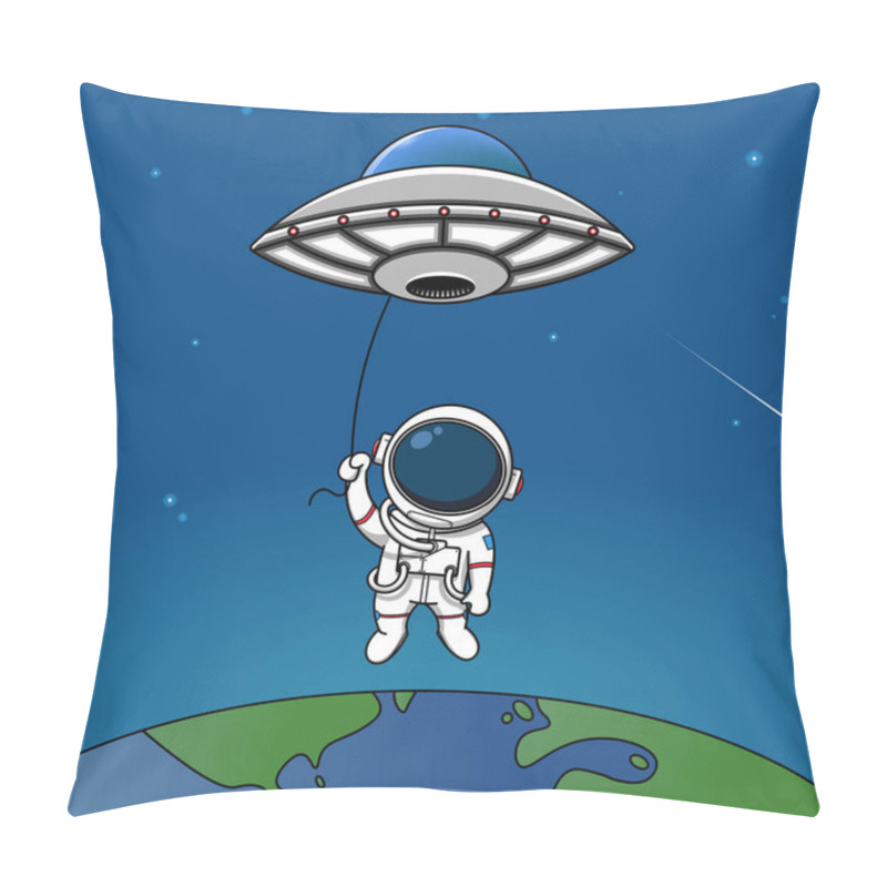 Personality  Cute Astronauts Fly Into The Sky On A UFO Illustration Pillow Covers