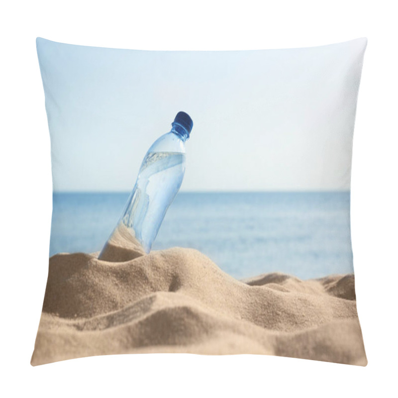 Personality  Sandy Beach With Bottle Of Refreshing Drink On Hot Summer Day, Space For Text Pillow Covers