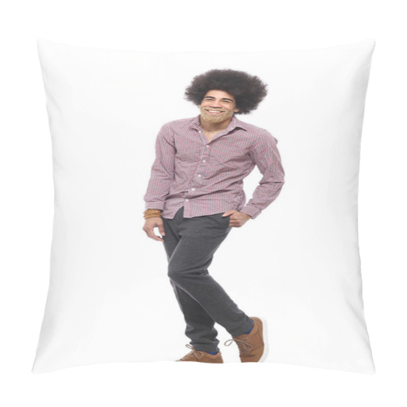 Personality  Happy Afro Man In Front Of A White Background Pillow Covers