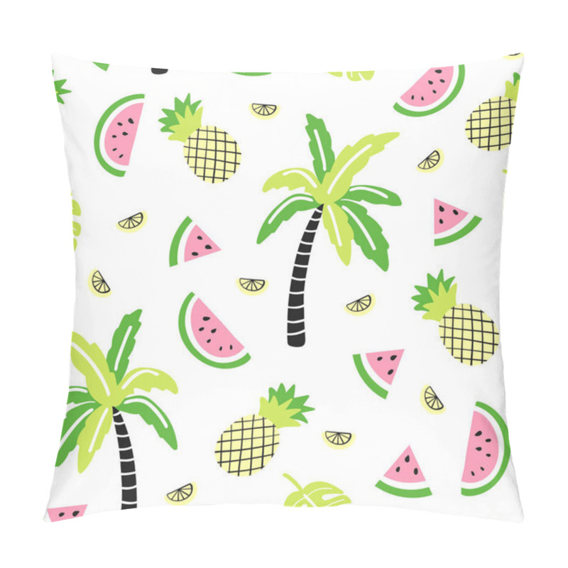 Personality  Seamless Pattern With Cute Palm, Watermelon, Pineapple. Creative Vector Childish Background For Fabric, Textile Pillow Covers