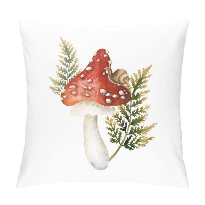 Personality  Fly Agaric With Snail And Fern Branches. Arrangement With Autumn Forest Poisonous Amanita Mushroom. Watercolor Hand Drawn Isolated Floral Illustration For Fall Design, Cozy Prints, Floral Labels Pillow Covers