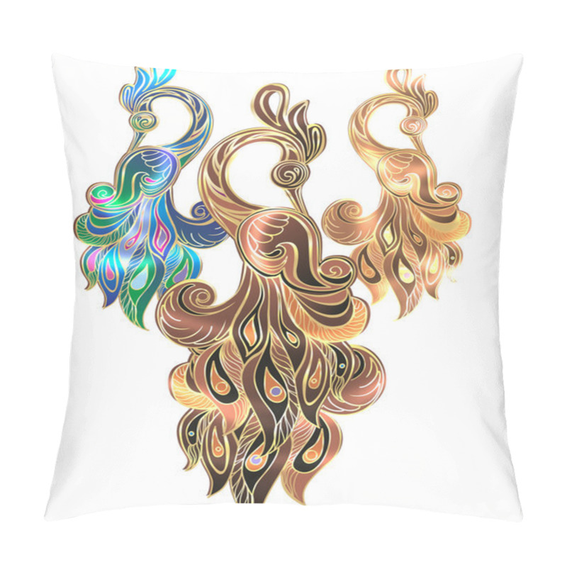 Personality  Peacock, Jewelry, Illustration, Arabian Bird, Bird Of Happiness, Gold, Diamonds, Glamor, Jewelery, Souvenir,  Gold Treasures Of The Orient, East Motifs, Oriental Style, Fantastic Bird, Magic Birds Pillow Covers