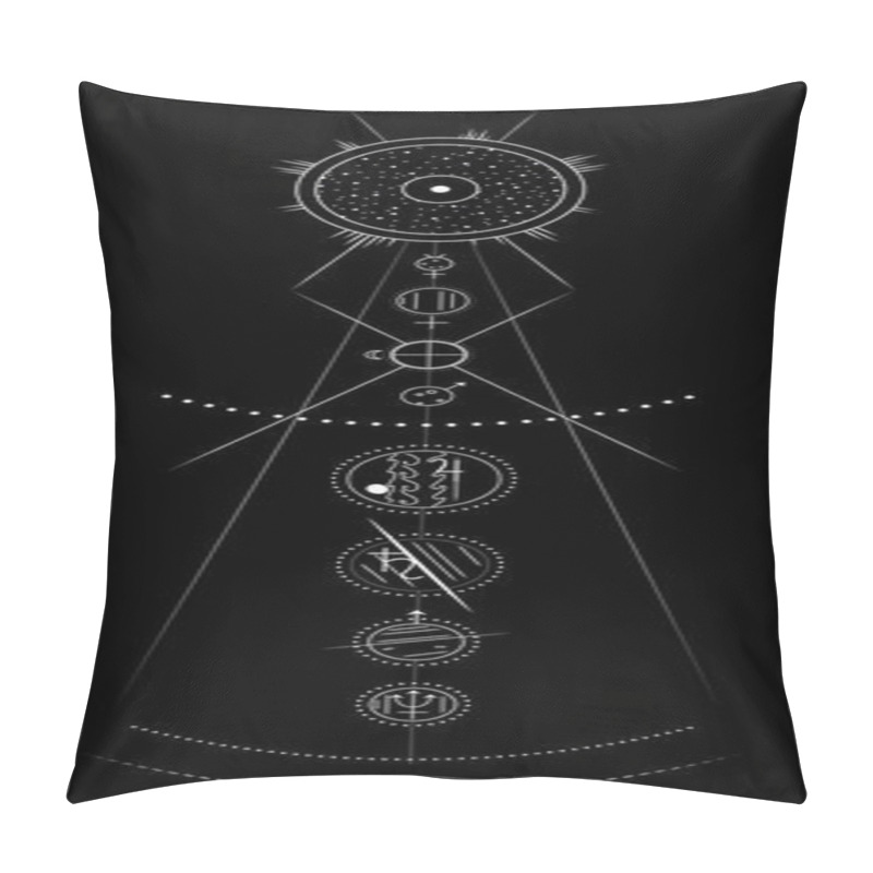 Personality  Model Of Solar System, Black And White Minimal Vector Illustration Pillow Covers