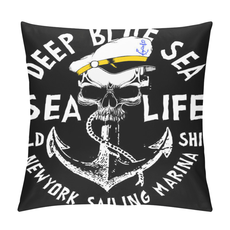 Personality  Vector Illustration Of Sailor Skull T Shirt Graphic Design Pillow Covers