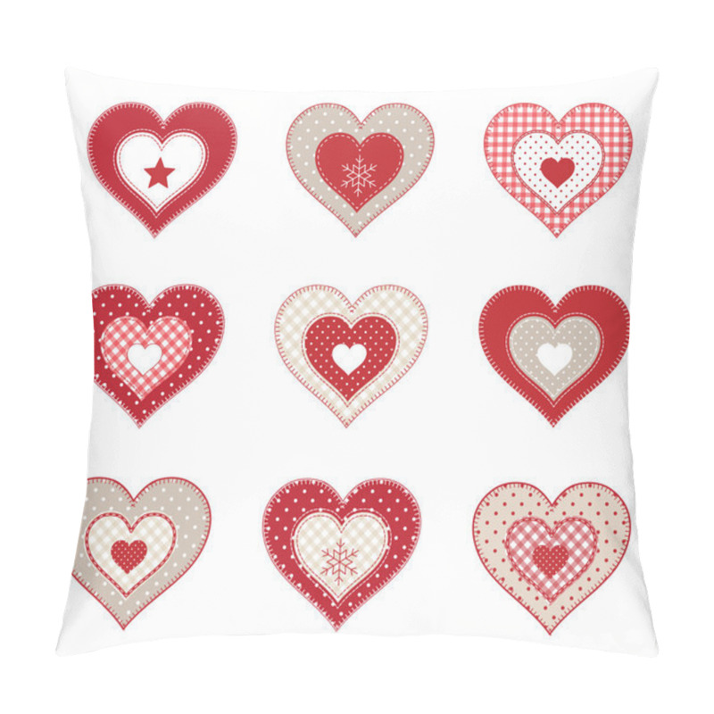 Personality  Set Of Red Patchwork Decorative Hearts, Isolated On White Background, Illustration Pillow Covers