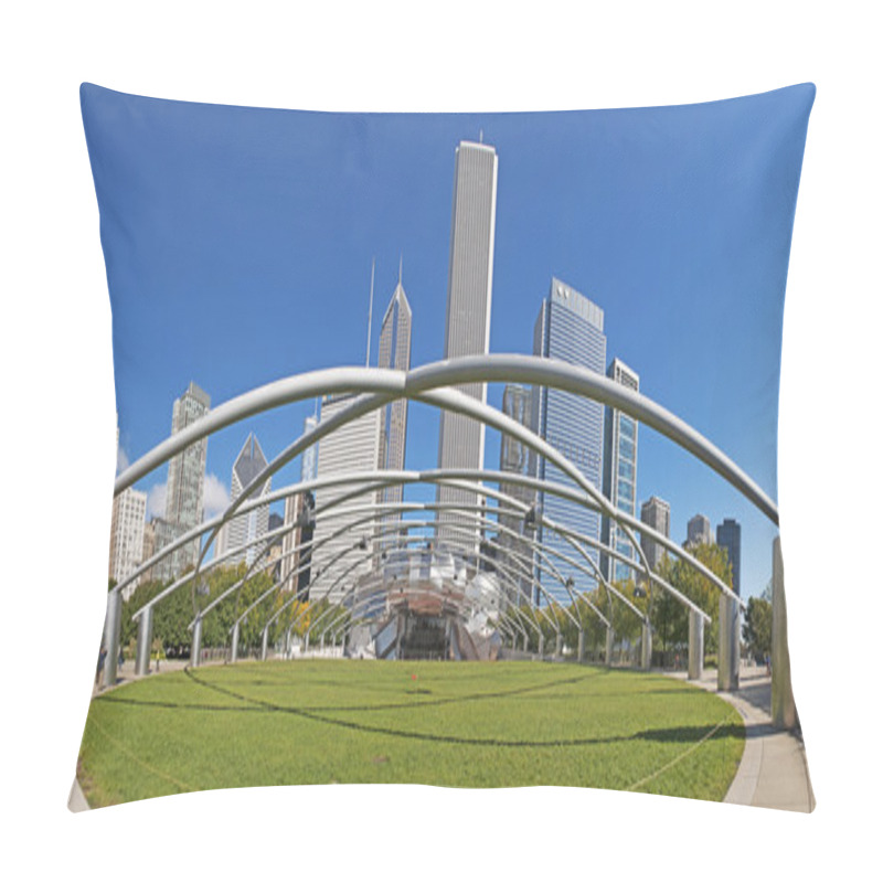 Personality  Chicago: Panoramic Skyline Of The City Seen From The Jay Pritzker Pavilion, A Bandshell In The Millennium Park, Famous Public Park Located In The Loop Community Area Pillow Covers