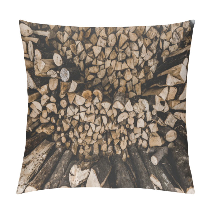 Personality  Top View Of Brown Stacked Cut Firewood  Pillow Covers