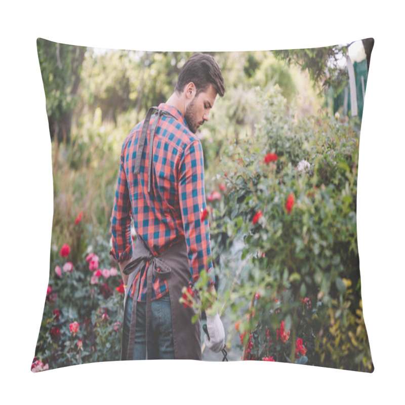 Personality  Gardener In Apron Walking In Garden Pillow Covers