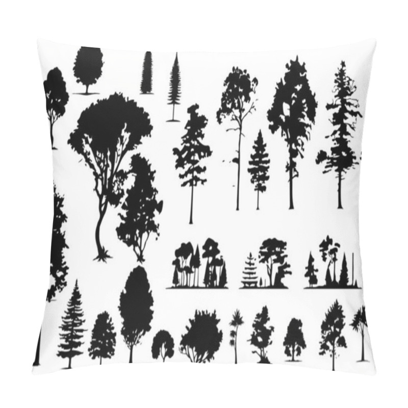 Personality  Trees And Forest Silhouettes Set Isolated Vector Illustration Pillow Covers