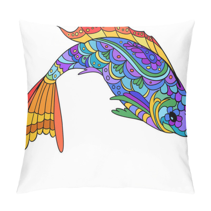 Personality  Hand Drawn Stylized Sea Fish, Zen-doodle Style Art. Catoon Animal For Coloring Book Page. Isolated Colorful Fish. Pillow Covers