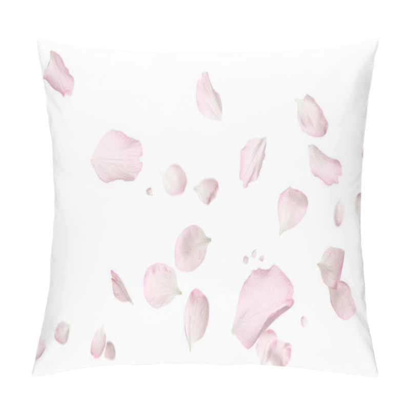 Personality  Beautiful Sakura Flower Petals Flying On White Background. Banner Design Pillow Covers