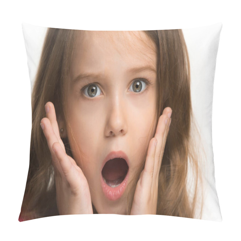 Personality  Beautiful Teen Girl Looking Suprised Isolated On White Pillow Covers