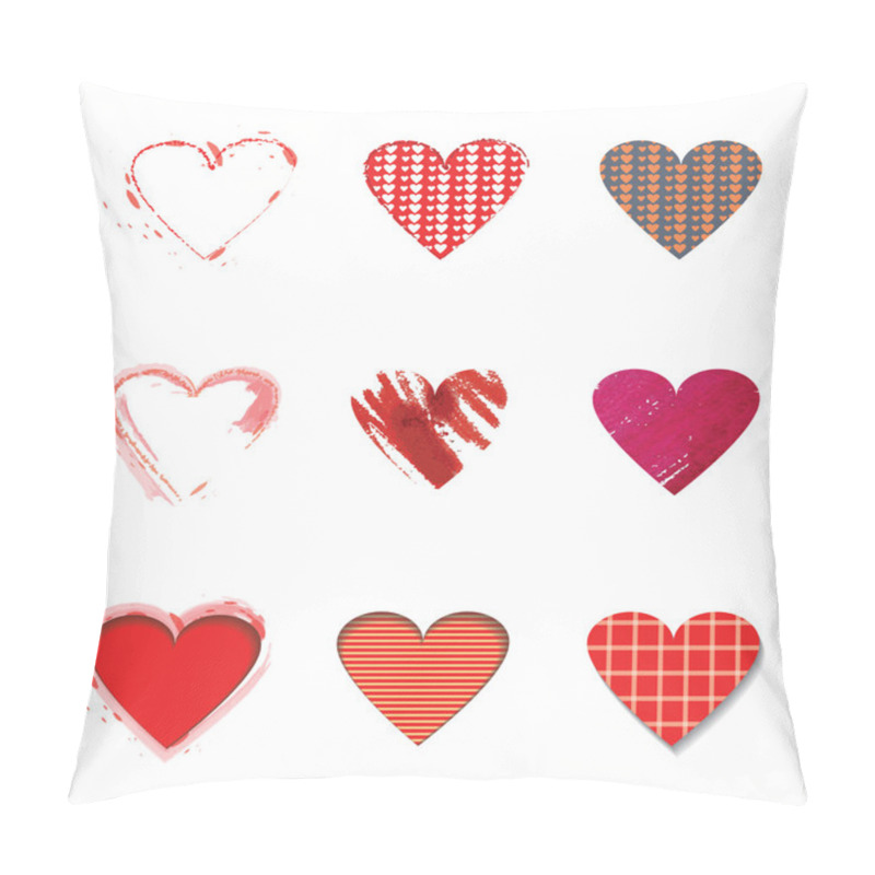 Personality  Vector Illustration Icon Set Of Red Hearts Shape For Valentine's Day.Mix Techniques Design, Drawn By Hand, Paint In Watercolor, Seamless Patterns And Flat Icon Long Shadow.Isolated On White Background Pillow Covers