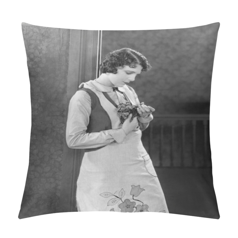 Personality  Young Woman In An Apron Holding Herbs Pillow Covers