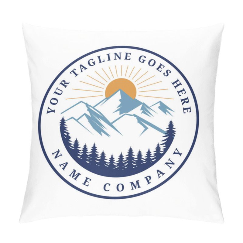 Personality  Mountains And Sunrise Vector Logo Classic Circle Design Outdoor Illustration Design Pillow Covers