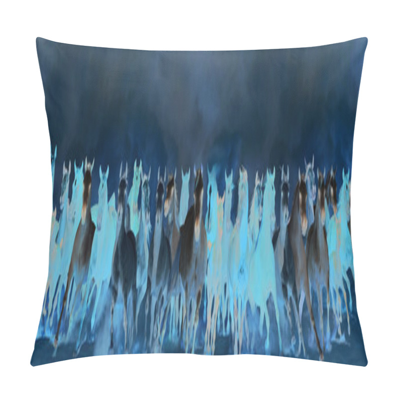 Personality  Horses Herd Running In The Sand Storm Pillow Covers