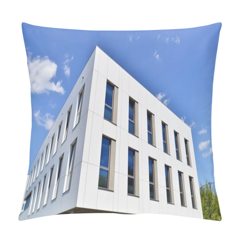 Personality  Office Building With White Aluminum Composite Panels. Facade Wall Made Of Glass And Metal. Abstract Modern Business Architecture. Pillow Covers