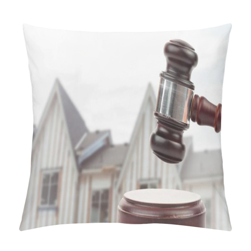 Personality  Digital Composite Of Gavel And Houses On Building Construction Site Auction Pillow Covers