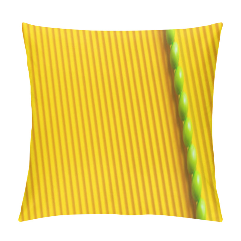 Personality  Top View Of Small Green Balls On Striped Yellow Background With Copy Space, Banner Pillow Covers