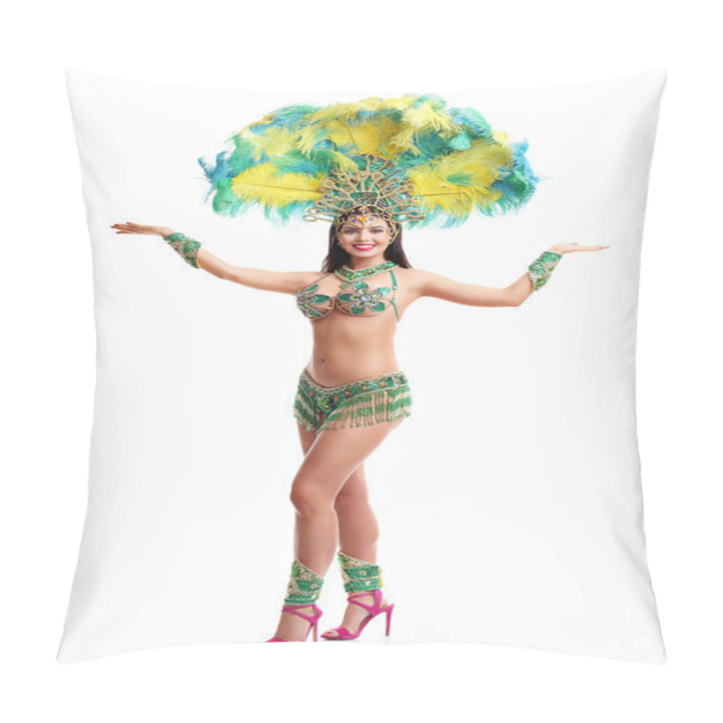 Personality  Brazilian Woman Posing In Samba Costume Over White Background Pillow Covers