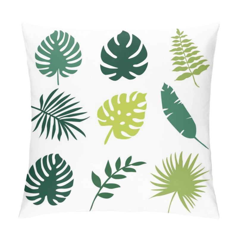 Personality  Tropical Leaves - Exotic Tree Leaves Icons Set. Isolated Vector Illustration. Pillow Covers