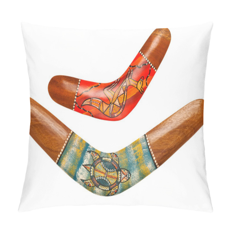 Personality  Two Wooden Australian Boomerangs On White Pillow Covers