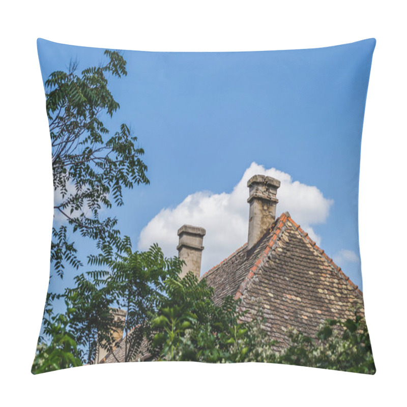 Personality  Roofs Of Houses, Covered With Old Tiles With Dilapidated Chimneys. Pillow Covers