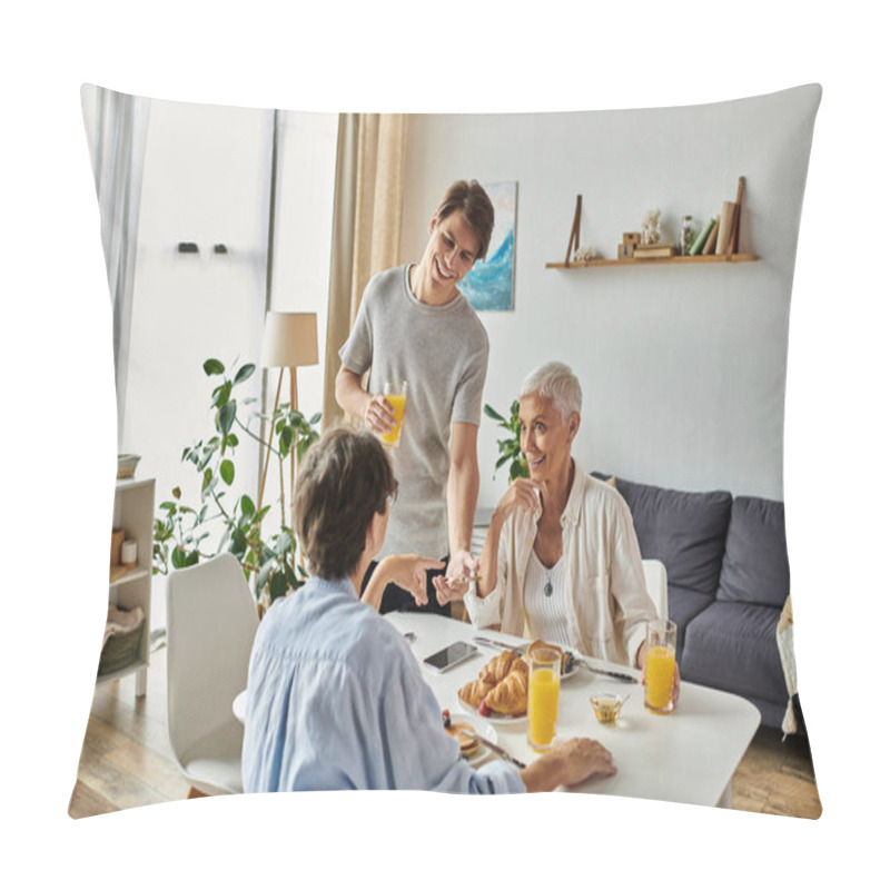 Personality  A Loving Family Shares A Joyful Breakfast, With Laughter And Conversation Filling The Bright, Cozy Space. Pillow Covers